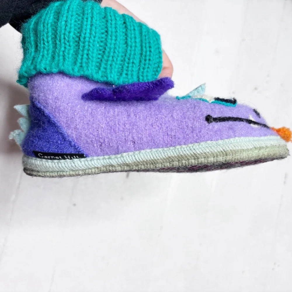 Garnet Hill Boiled Wool Dragon Slippers Size Kids 11 EUC